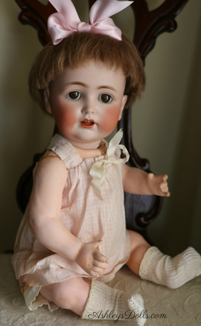Antique German Bisque Doll Glass Eyes - Open Mouth - Teeth, 15 Made in  Germany